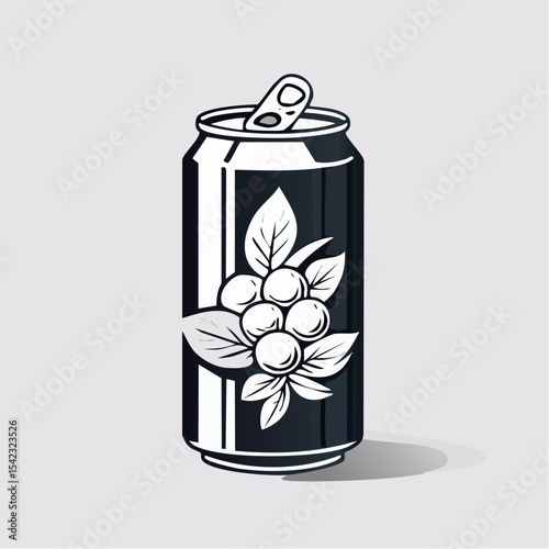 Black And White Illustration Of An Aluminum Can With Berry Design