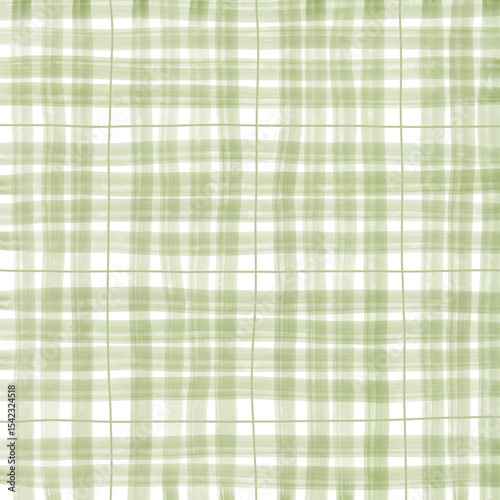 Sage Green Plaid Gingham Madras Check Hand Drawn Background Pattern Overlay