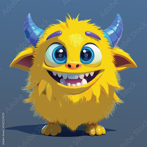 Funny monster animal character vector illustration with a cute cat and alien smiling isolated
