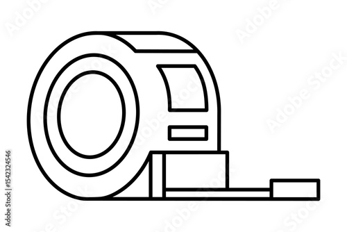 Hand drawn cute outline illustration measuring tape. Flat vector industry metal ruler line art doodle. Handyman metric tool. Construction sticker. Support service icon. Settings fix problem. Isolated.