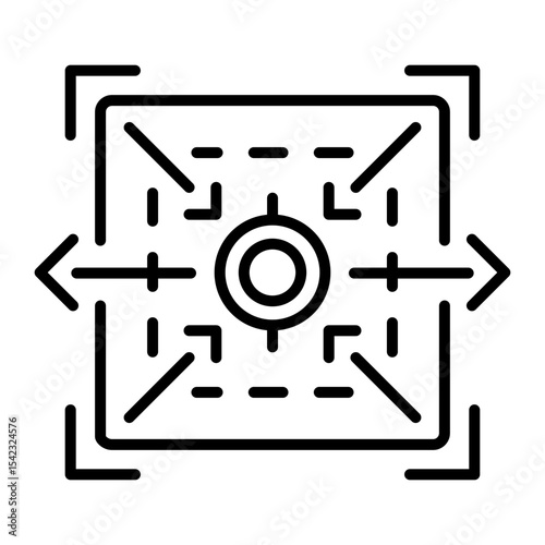 An outline style icon depicting converging  
