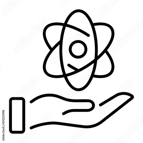An outline style icon depicting atom  