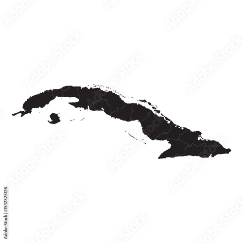 High-resolution vector map of Cuba with provinces, cities, borders, coastline, terrain, and geographic features
