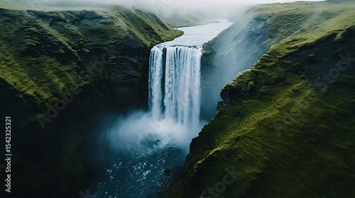 Majestic waterfall cascading down a dramatic cliff face.