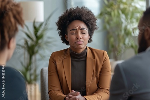 Thoughtful Person Of Color In Professional Attire During A Therapy Session