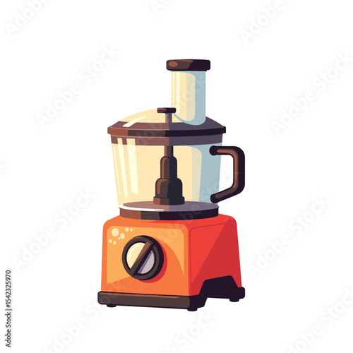 Colorful food processor with glass bowl and orange base isolated on white background with copy space