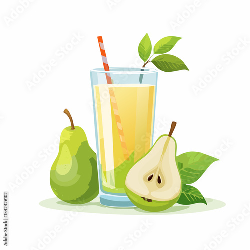 Glass of Pear Juice with Pears and Leaves