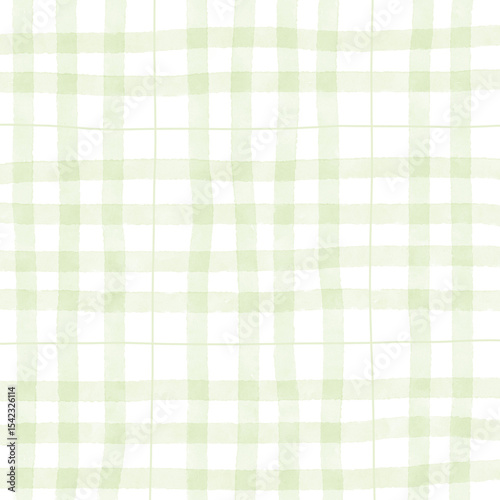 Sage Green Plaid Gingham Madras Check Hand Drawn Background Pattern Overlay