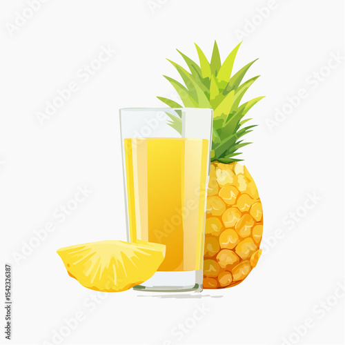 Glass of Pineapple Juice with Fresh Pineapple Slice and Fruit