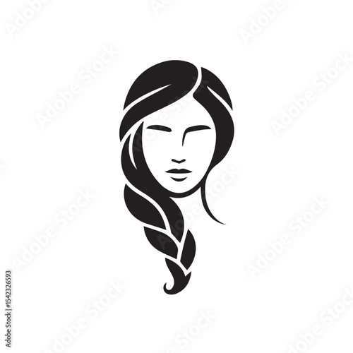 Beautiful female face with long hair braids design isolated on white background