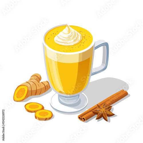 Golden Turmeric Latte with Whipped Cream and Spices