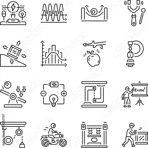 Pack of Physics Study Line Style Icons 


