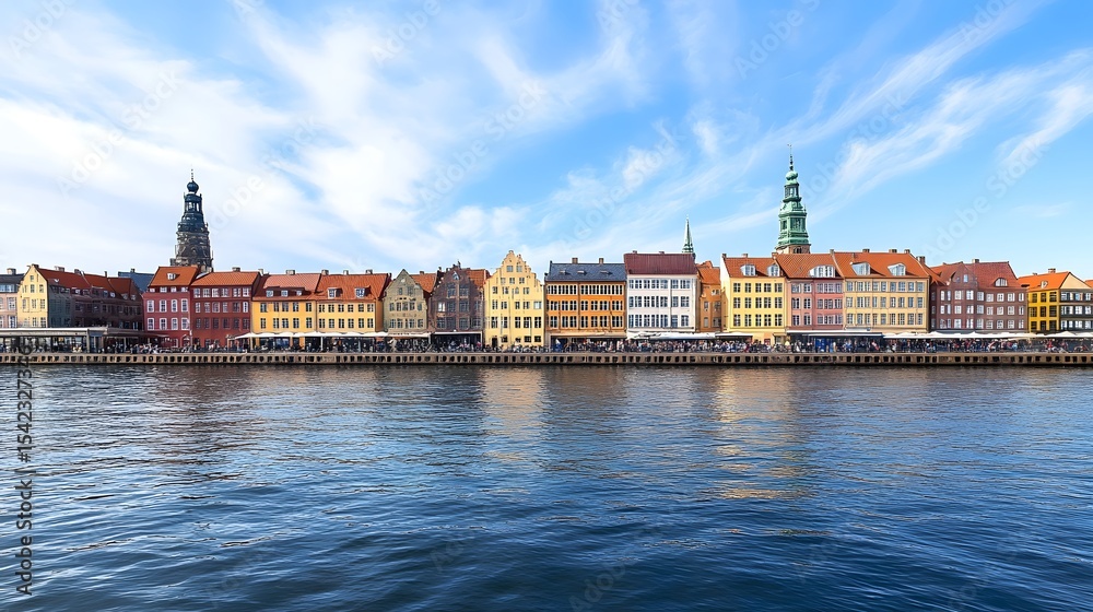 Fototapeta premium Panoramic view of the modern urban skyline of Copenhagen as seen from the water, Denmark