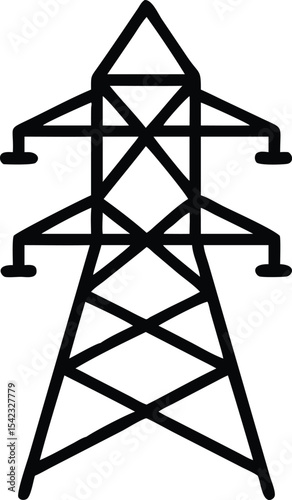 Electric tower, in line design. Electric tower, Power transmission, High voltage, Electrical grid, Transmission line on white background vector. 