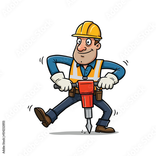A Happy Construction Worker Clipart with a Jackhammer