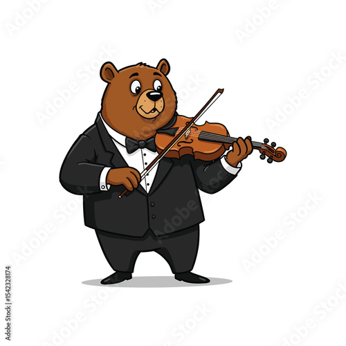 Brown Bear Clipart Playing Violin in Black Tuxedo