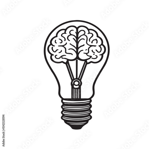 Modern minimalist design idea of brain in the bulb or new innovation or creativity idea
