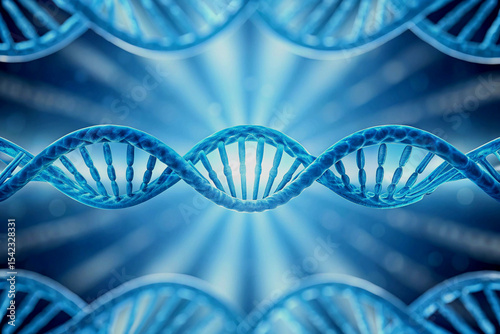 Illustrative dna double helix in blue tones represents science medical and genetics research