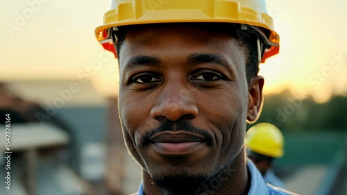 Smiling male African American supervisor or engineer with clipboard on construction site. With determination, he engages with the crew, using his clipboard to monitor progress.