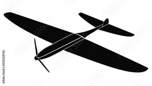 Black silhouette of a glider isolated on white background