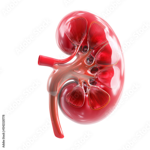 3D rendering of a human kidney isolated on a transparent background, PNG file.