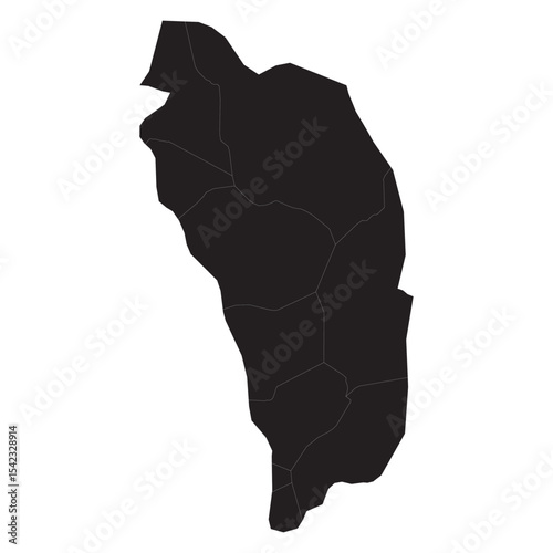 High-detail vector map of Dominica with borders, cities, terrain, rivers, coastline, and geographic features