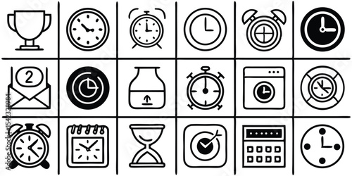 Hand drawn time related icons representing schedule planning and deadlines easily usable designs