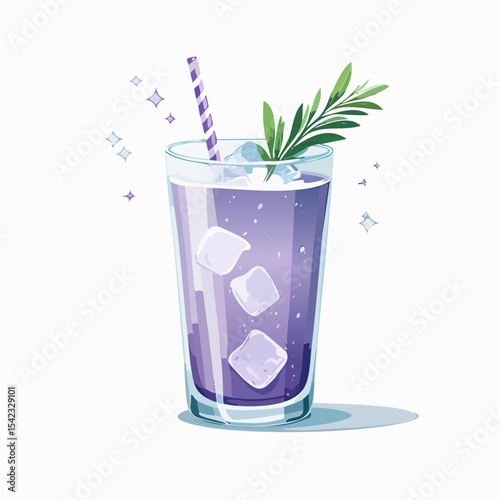 Purple Lavender Cocktail with Ice and Rosemary Garnish