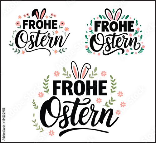 Frohe Ostern - Happy Easter German Lettering Collection with Decorative Elements