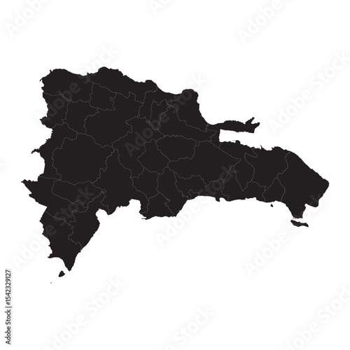 High-resolution vector map of the Dominican Republic with provinces, cities, borders, terrain, and coastline