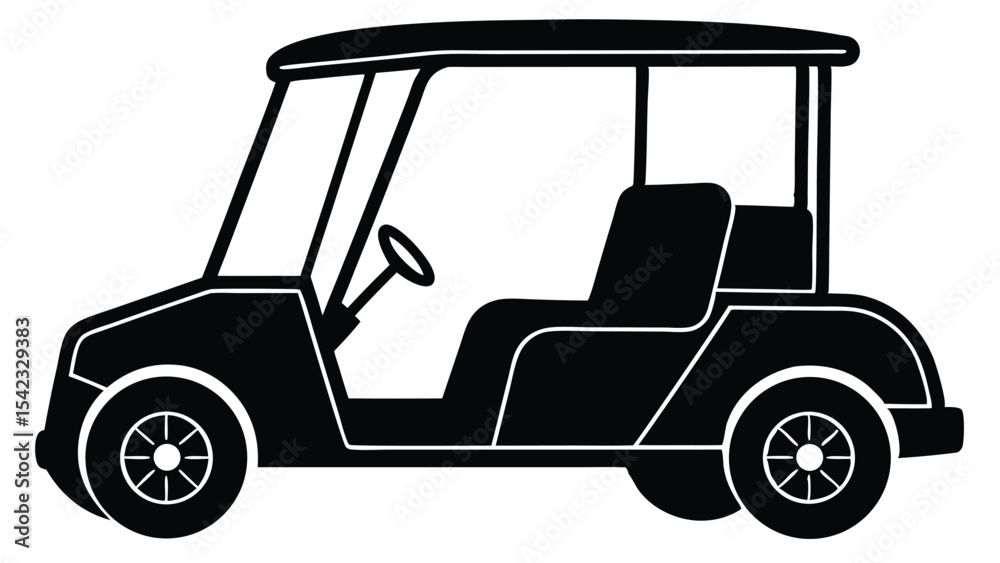 Fototapeta premium Isolated black silhouette of a golf cart on white background
