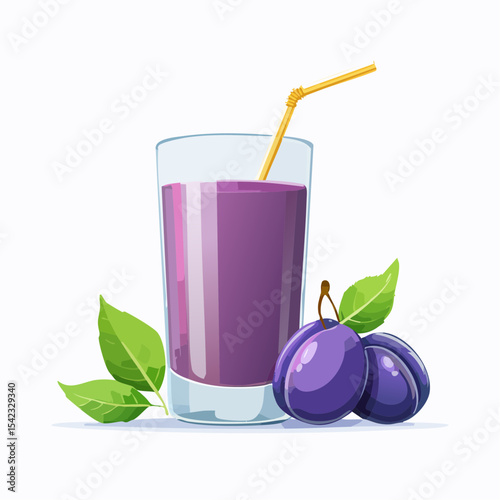 Purple Plum Juice in Glass with Fresh Plums