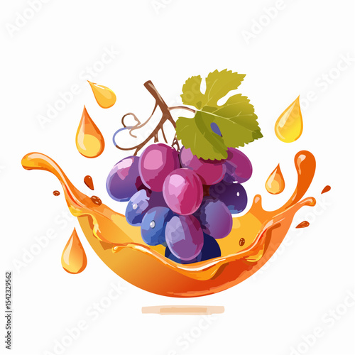 Red and Purple Grapes in Orange Juice Splash