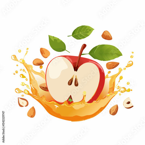 Red Apple Halved with Almond and Hazelnut Splash