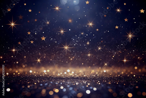 Sparkling celestial night sky with stars and glittering bokeh lights background abstract