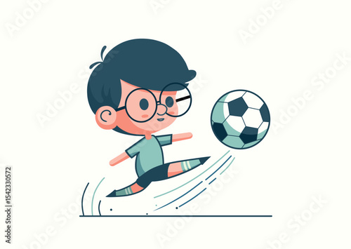 Young soccer player desperately kicking the ball