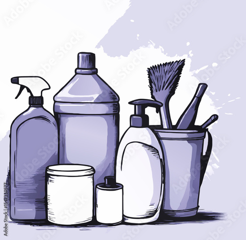 set of cleaning utensils cartoon vector illustration