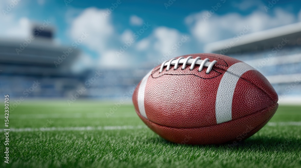 Professional american football on field with grass background Professional american football on field with grass background