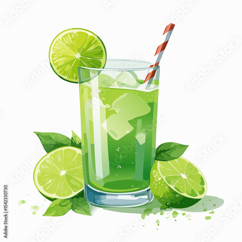 Refreshing Green Lime Drink with Ice and Mint