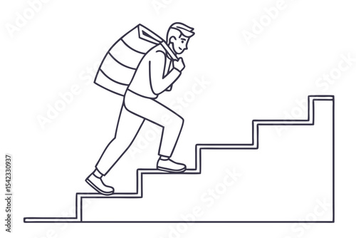 Man Climbing Stairs with Heavy Load Illustration