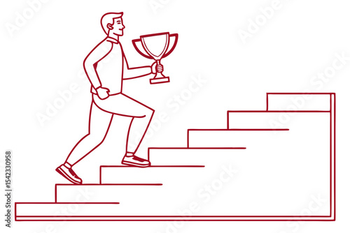 Man Running Upstairs with Trophy Victory Theme