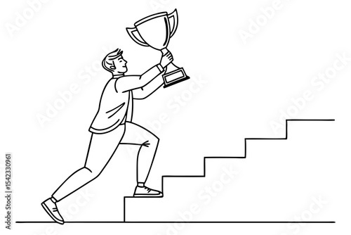 Success and Perseverance Depicted in Line Drawing