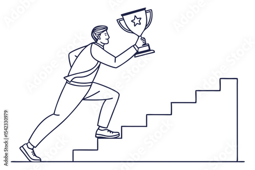 Climbing Stairs Toward Success Line Illustration