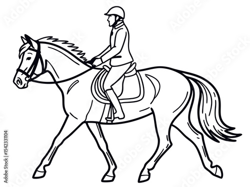 Equestrian Line Drawing Showing Sportsmanship