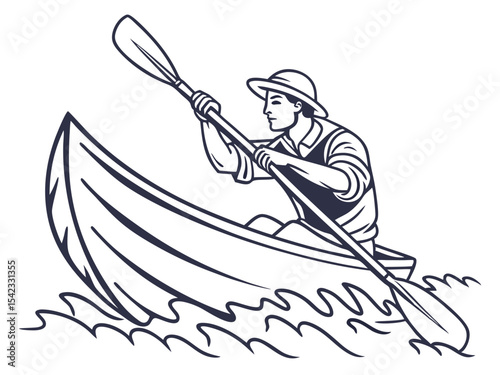 Strong Rower Paddling Canoe for Wellness Concept