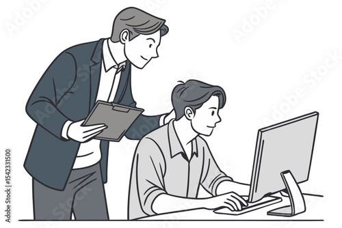 Team Leader Guiding Employee at Work Desk