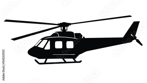 A black silhouette of a helicopter isolated on white background