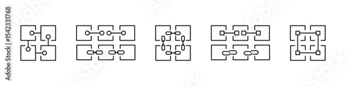 Blockchain icon. Block chain vector set. Crypto currency sign. Blockcain code cryptocurrency symbol. Block chain line set.