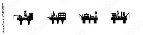 Oil rig icon. Offshore vector set. Drilling platform sign. Drill rig icon. Offshore oil platform.