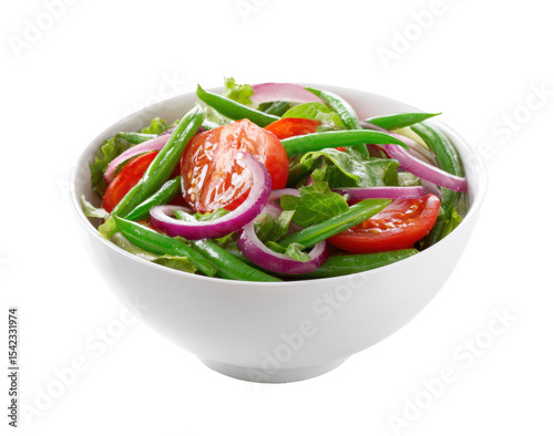Fresh vegetable salad with green beans and tomatoes served in a bowl